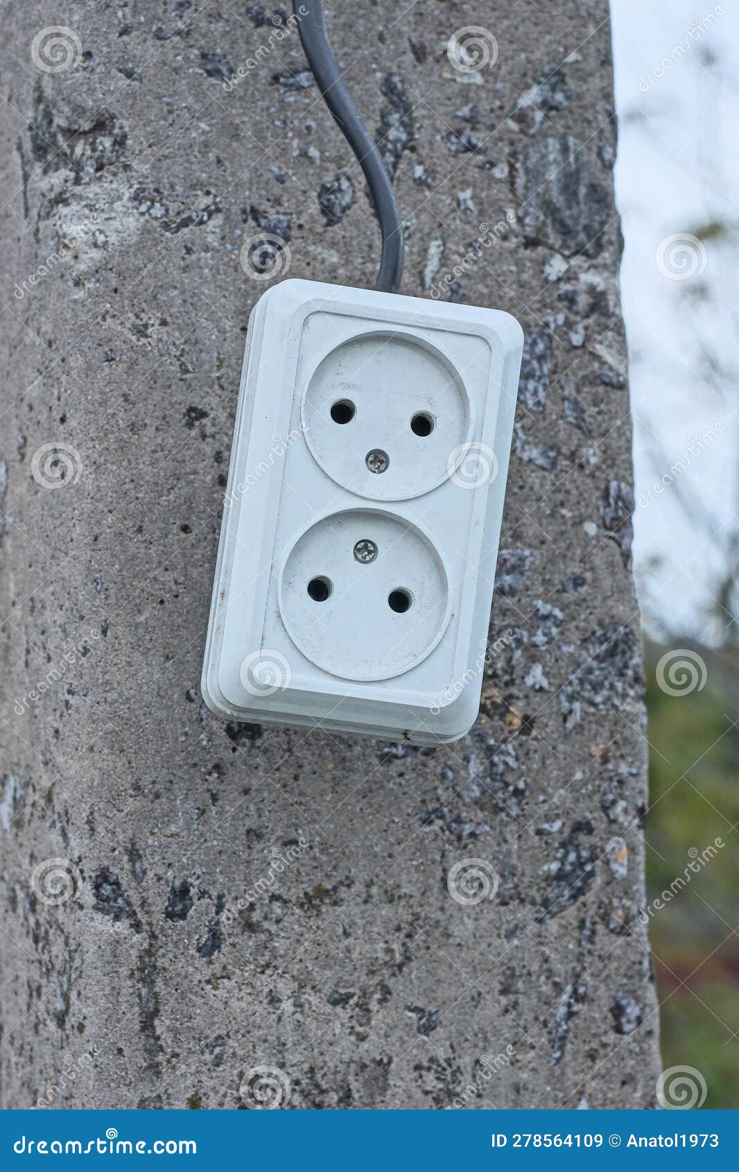One Plastic Power Strip with Two Electrical Outlets with Black Wire Stock Image Image of