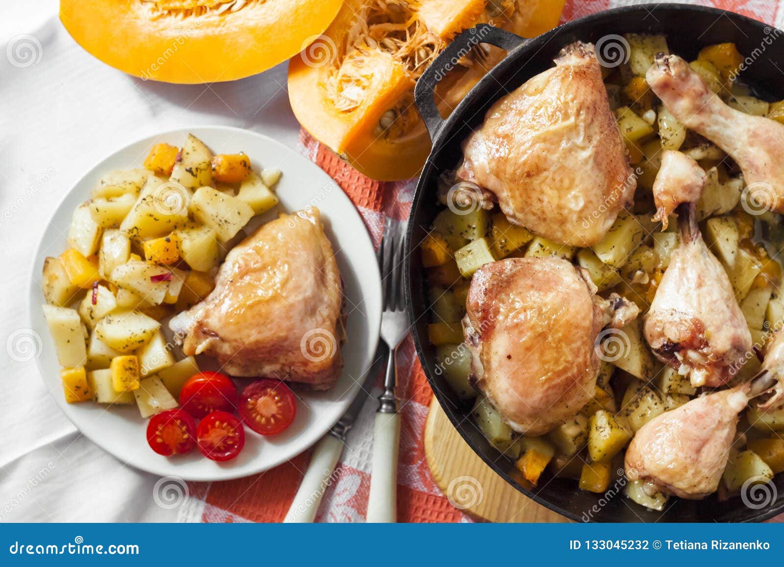 One-pot Meal - Chicken Thighs and Legs with Potatoes and Pumpkin Stock