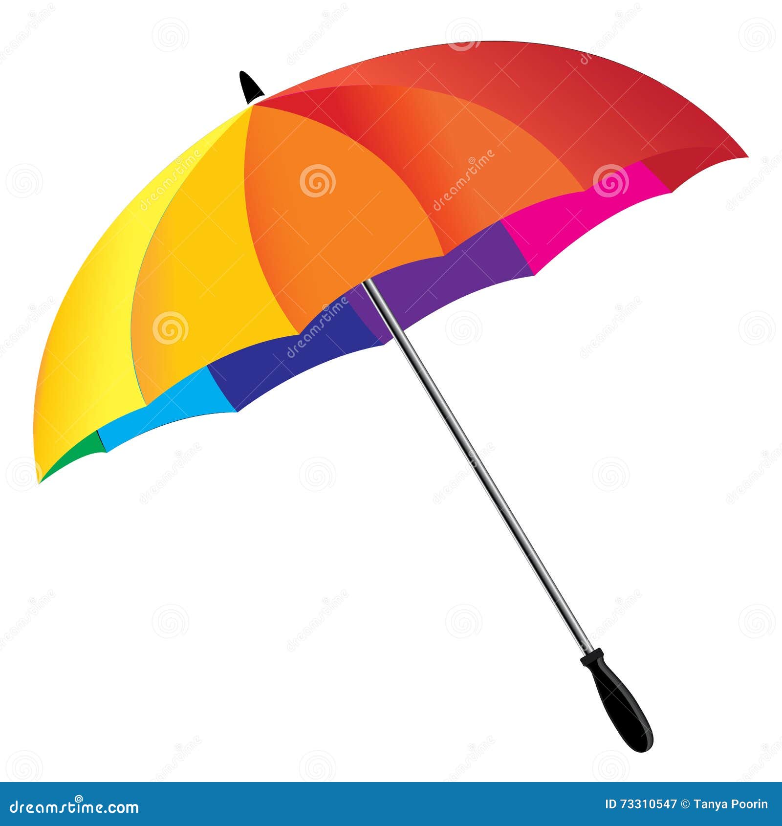 One Rainbow Umbrella Isolated on White Background. Rainbow Umbrella