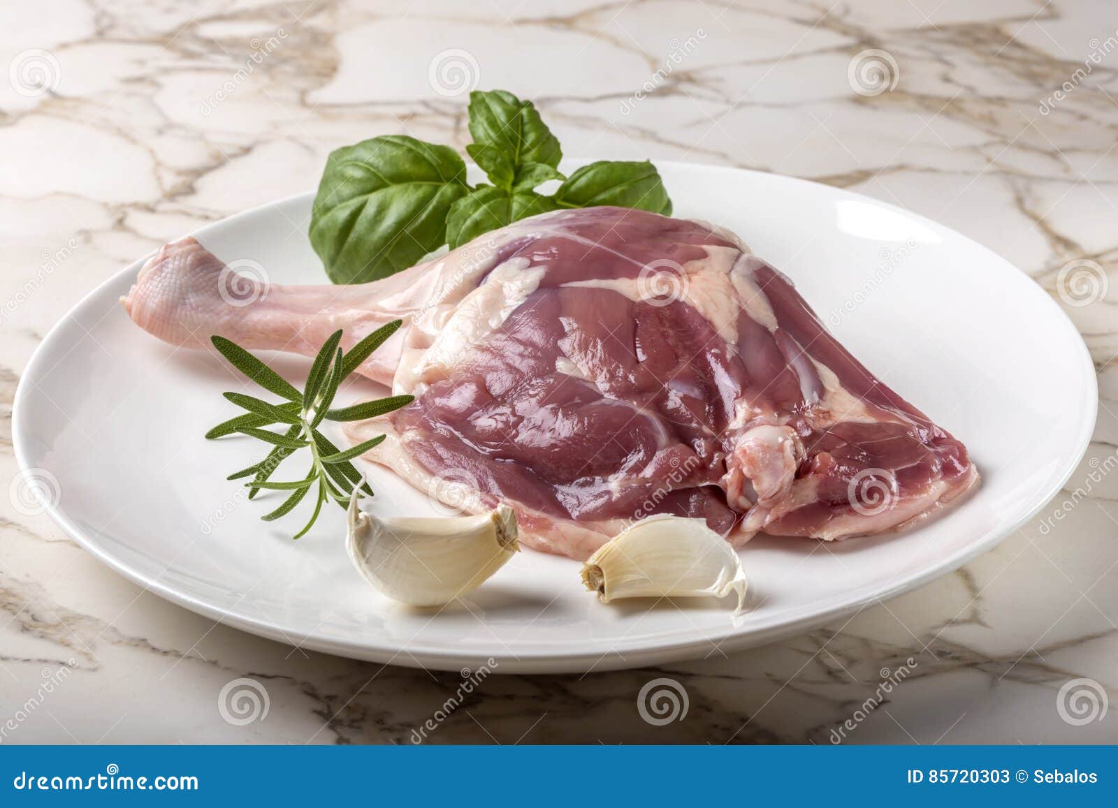 One Raw Uncooked Duck Leg with Herbs Stock Image Image of dinner