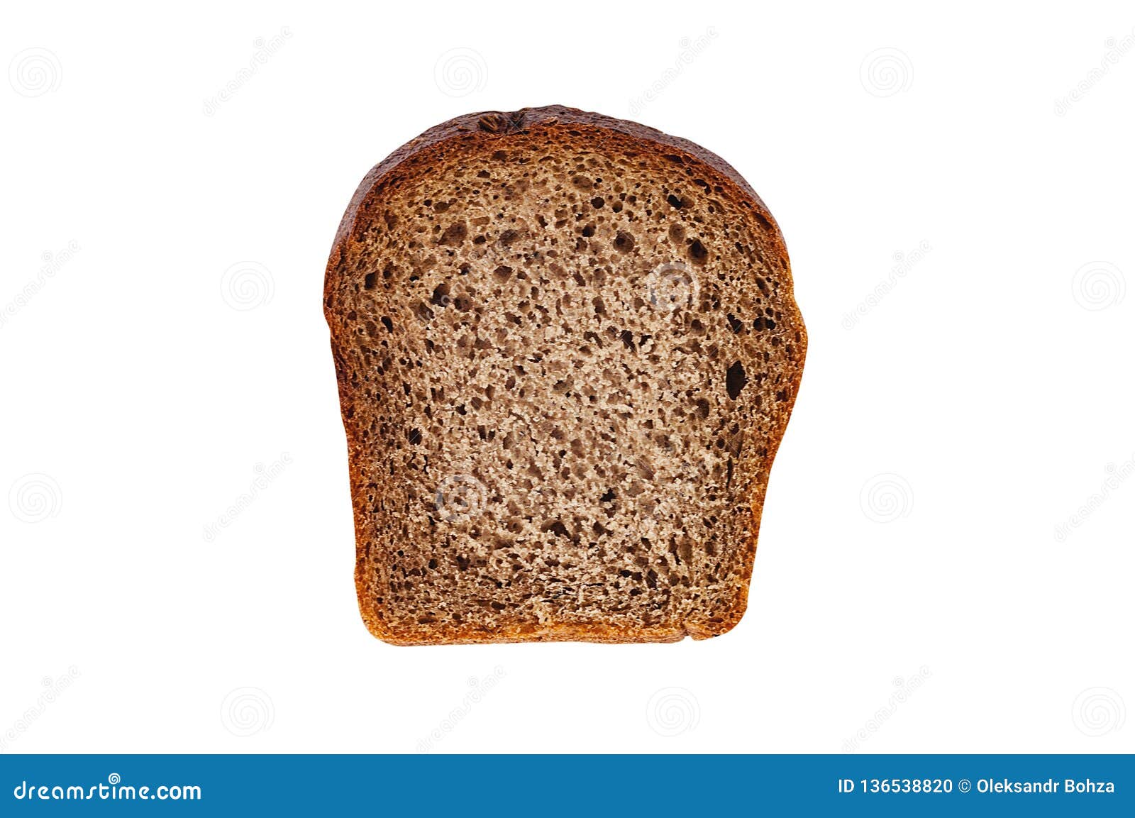 One Rectangle Piece of Fresh Rye Bread Isolated on White Background