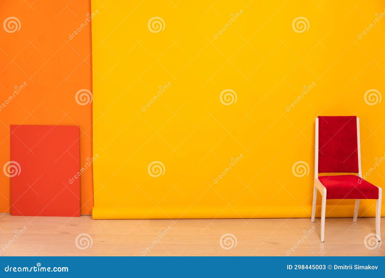 One Red Chair Interior Yellow Orange Room Stock Image Image of tiles