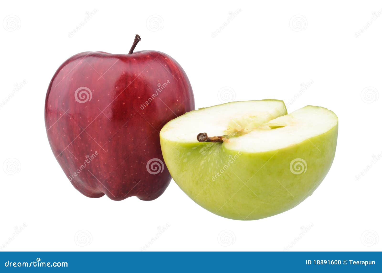 One Red And A Half Of Green Apples Stock Photo Image of background