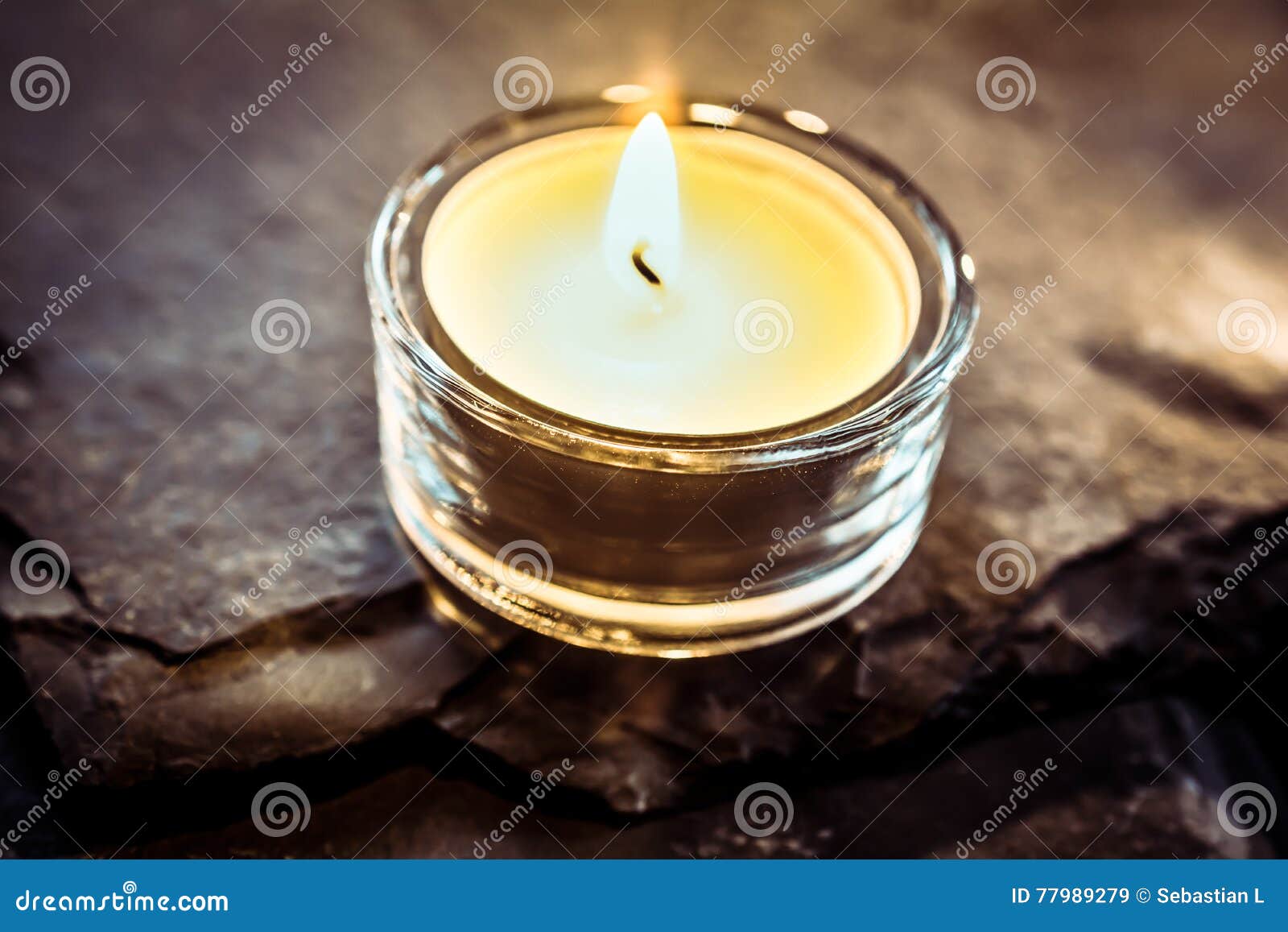 One Romantic Tea Light on Slate Stock Image Image of emotions, orange