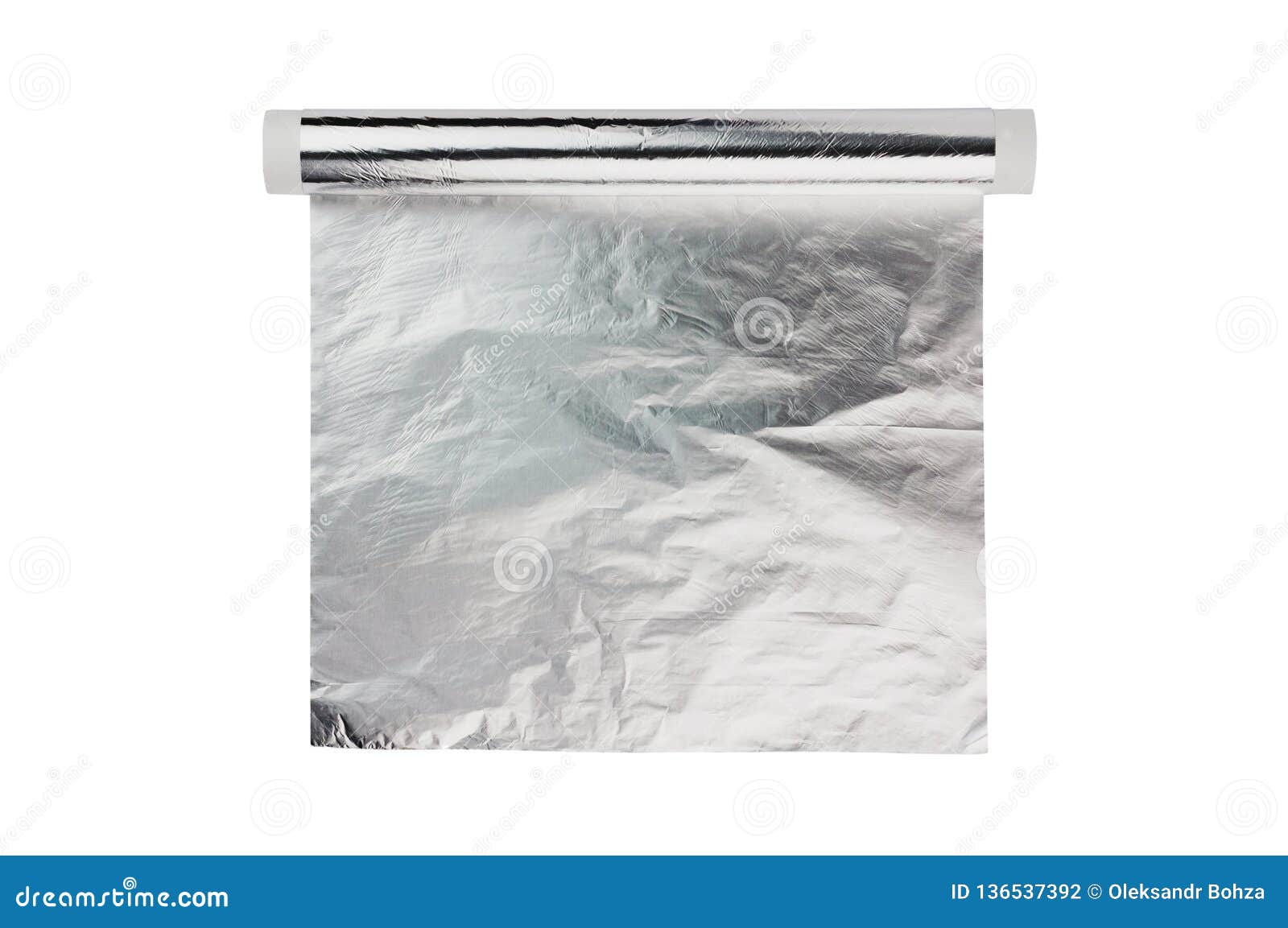 One Scroll of Glossy Aluminium Sheet on Cardboard Tube Isolated on