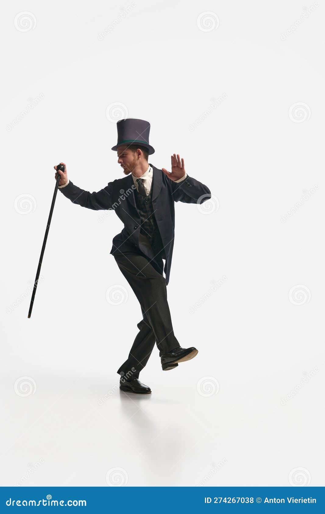 One Serious Man Wearing Old-fashioned Clothes and Vintage Hat