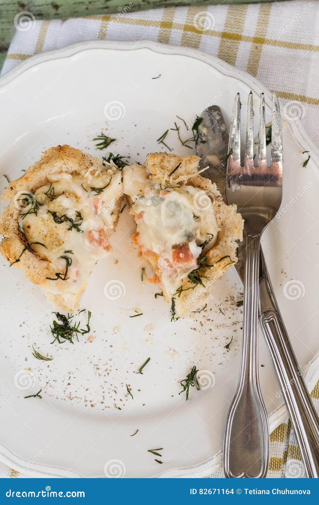 One Serving of Bread Pudding with a Liquid Egg in the Context of Stock