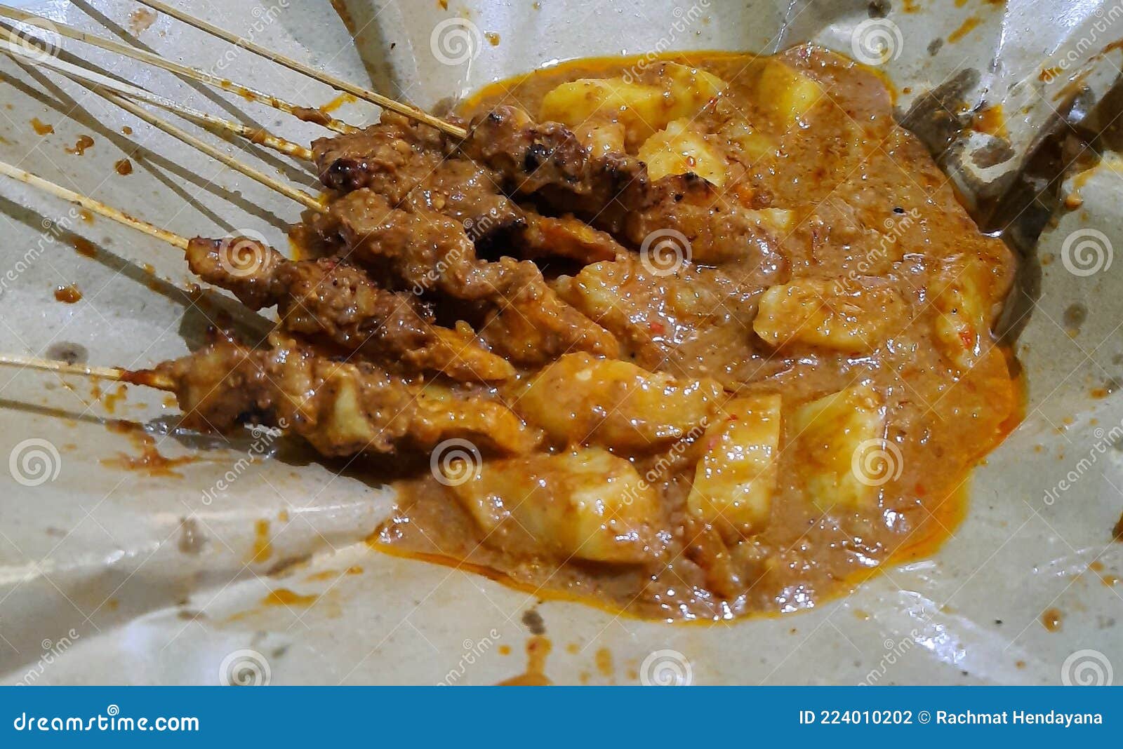 One Serving of Chicken Satay with Rice Cake Stock Photo Image of