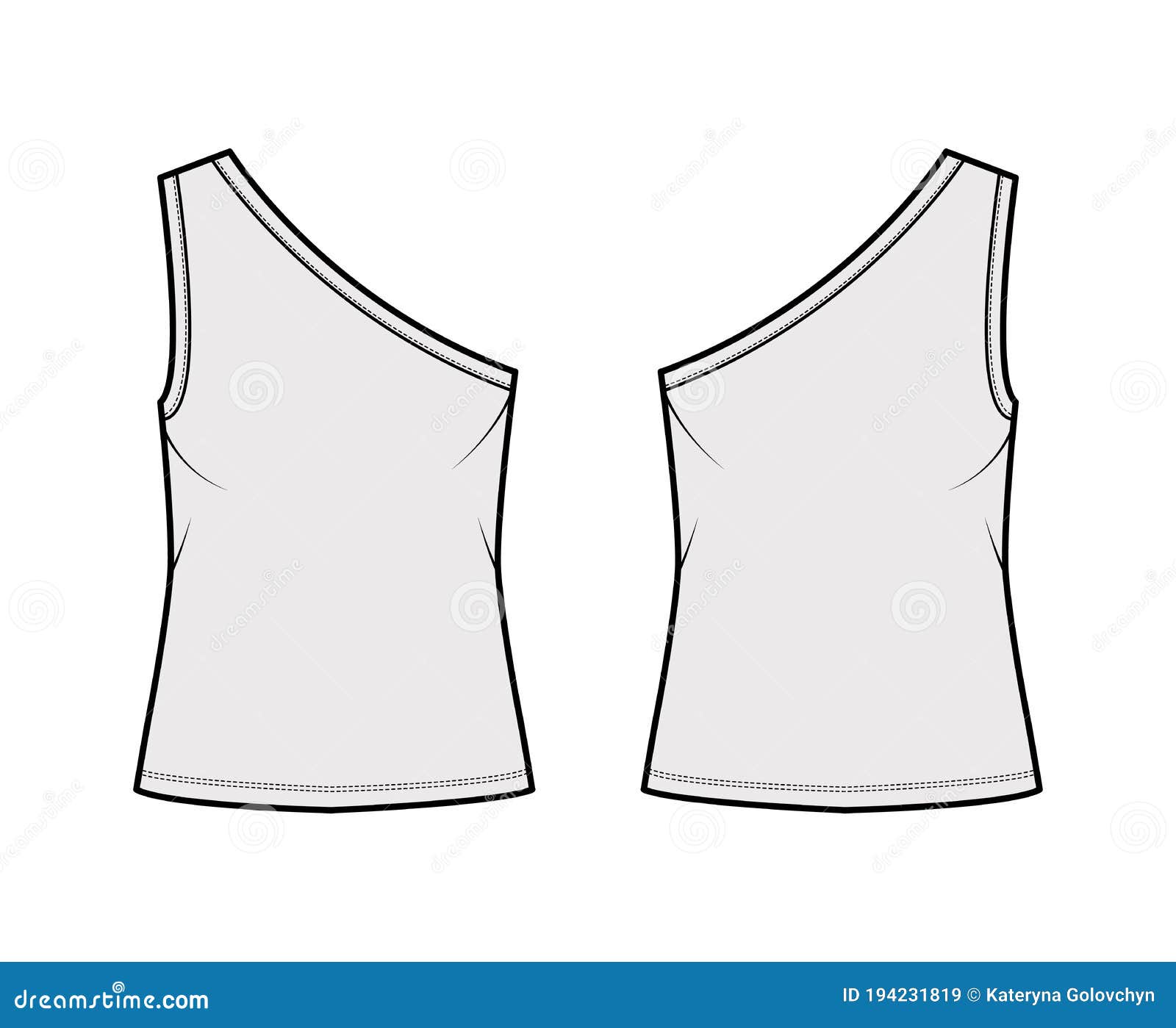 One-shoulder Stretch-jersey Tank Technical Fashion Illustration with ...