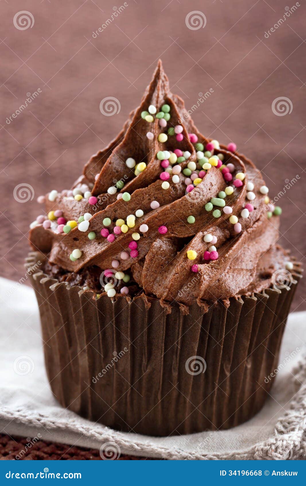 One Single Chocolate Cupcake With Sprinkles Royalty Free 