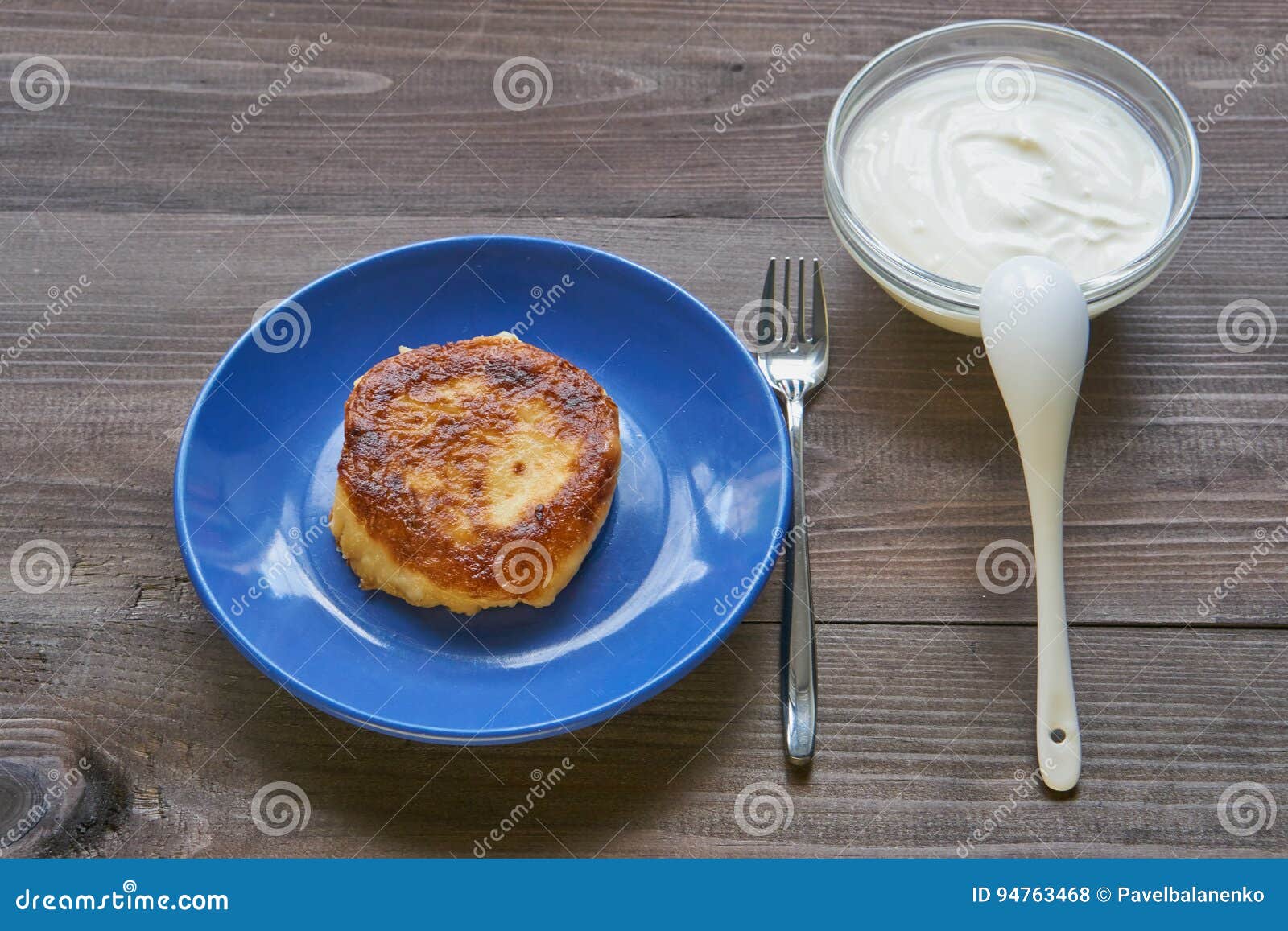 One Single Curd Cheese Pancake on a Small Plate Stock Photo Image of
