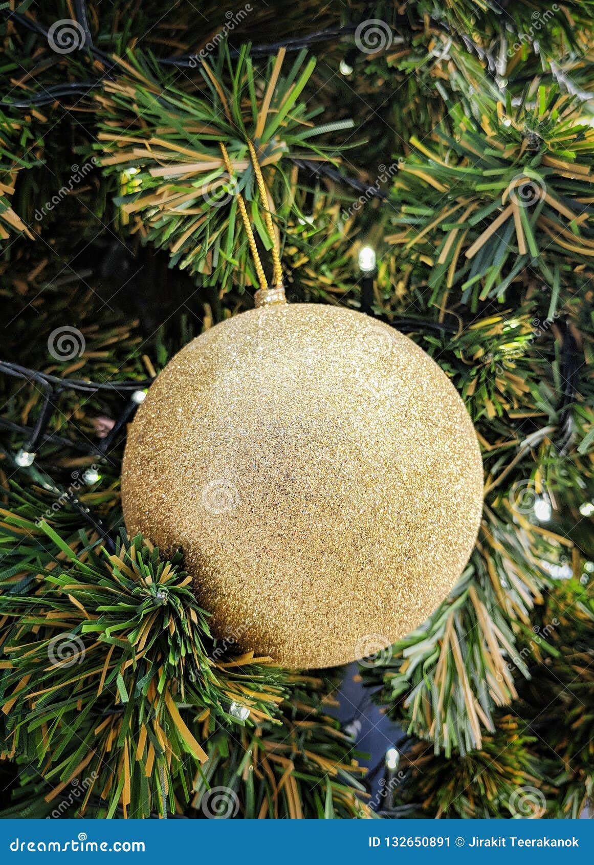 One Single Golden Ball For Christmas Tree Decoration. Stock Image ...