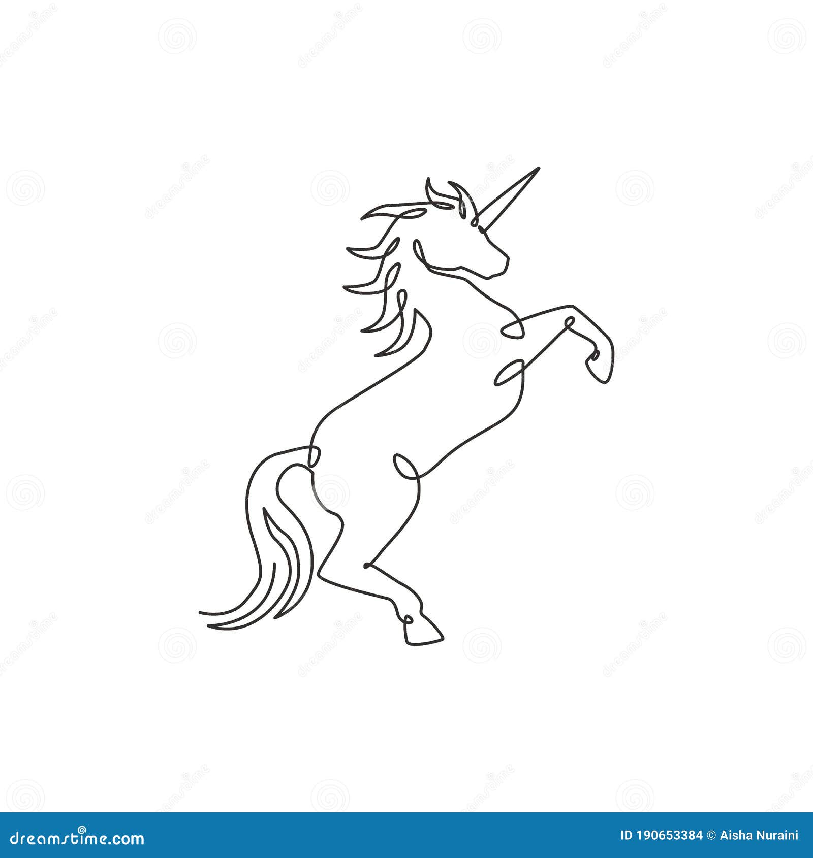 One Single Line Drawing of Cute Jumping Unicorn with Horn for Creative