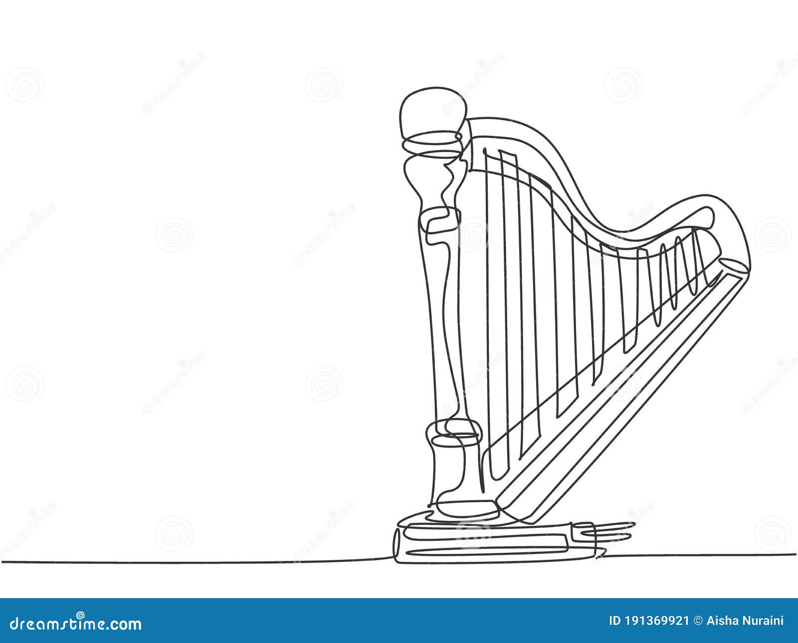 One Single Line Drawing of Elegant Harp. Stringed Music Instruments Concept. Modern Line Draw Design Graphic Vector Illustration of audio, design: 191369921