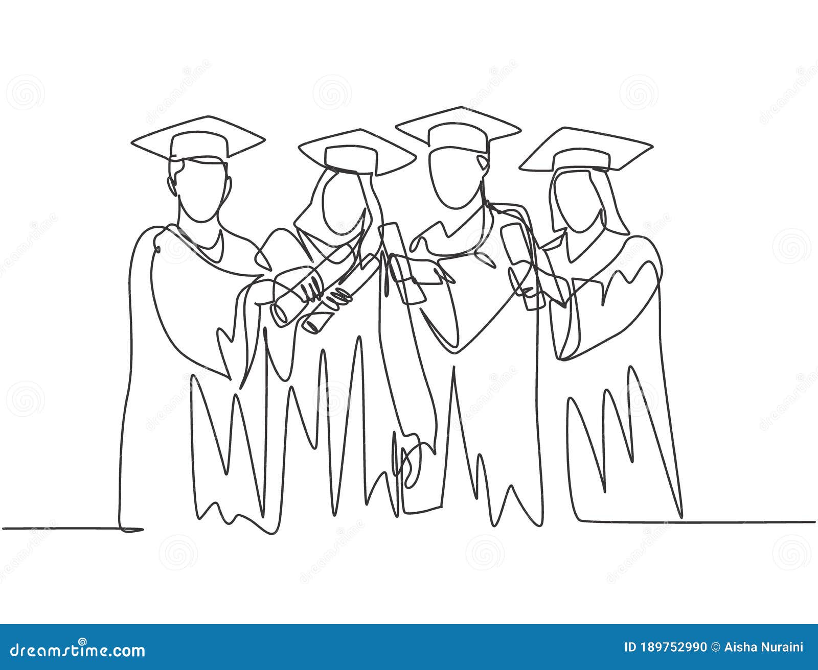 One Single Line Drawing Of Group Of Male And Female College Student