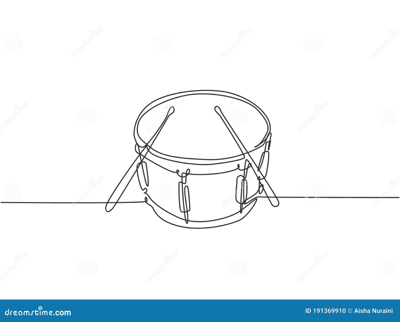 One Single Line Drawing of Little Drum with Drum Sticks. Percussion ...