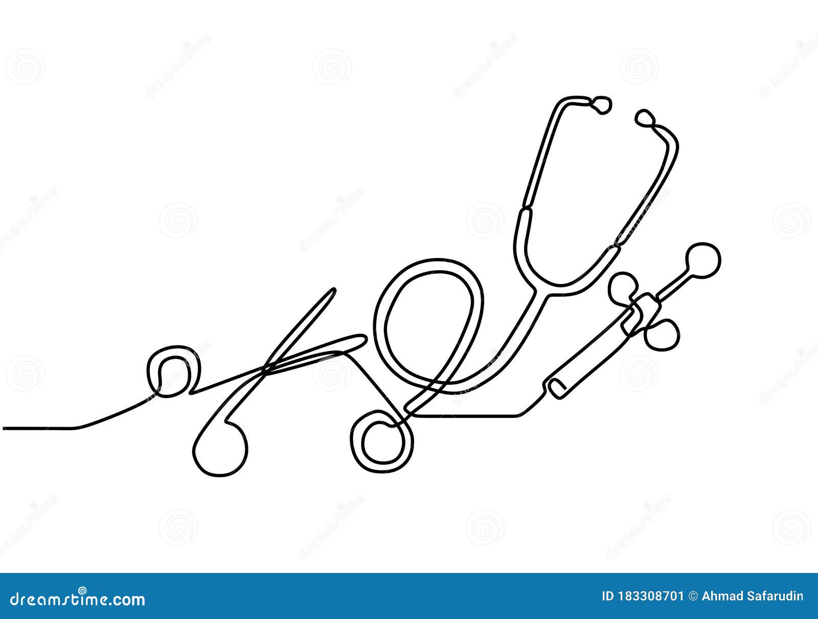 One Single Line Drawing Of Medical Equipment. Stethoscope