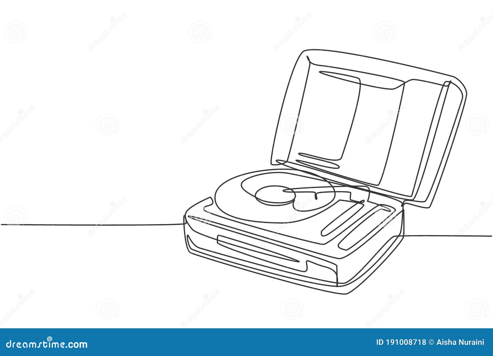 One Single Line Drawing of Retro Old Classic Portable Music Turntable ...