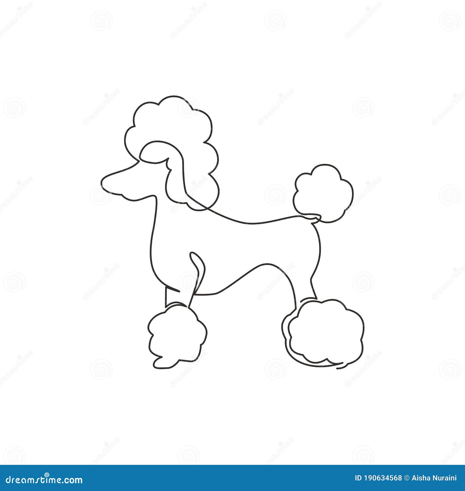 One Single Line Drawing of Simple Cute Poodle Puppy Dog Icon. Pet Shop