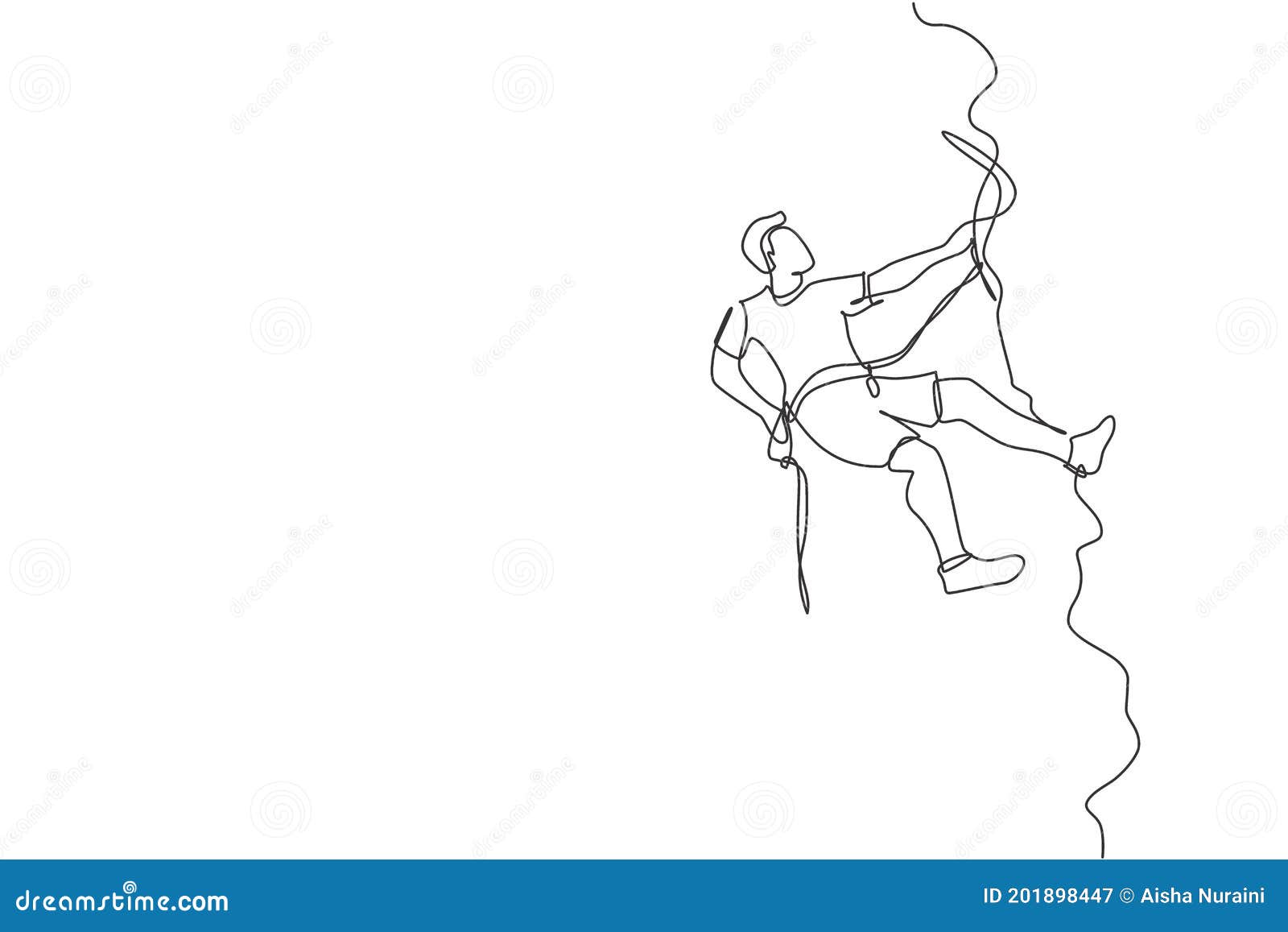 One Single Line Drawing of Young Active Man Climbing on Cliff