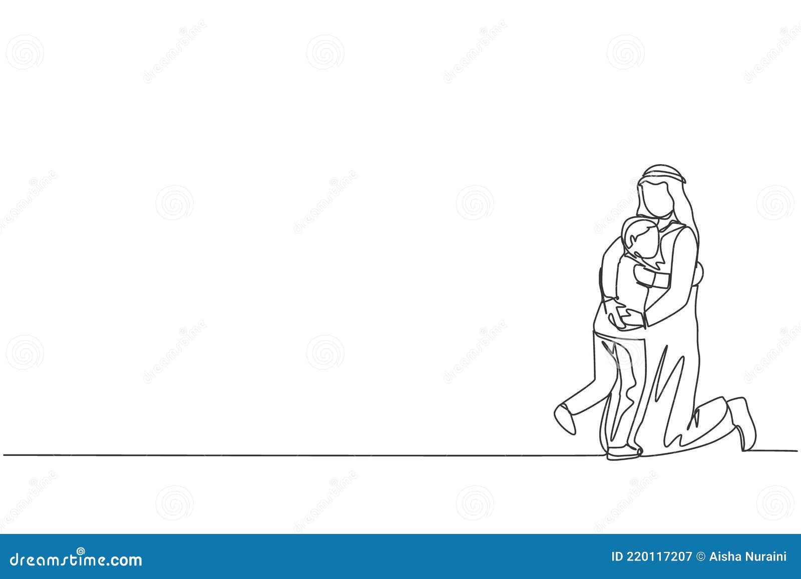 Single one line drawing Arabian man carrying and embracing woman