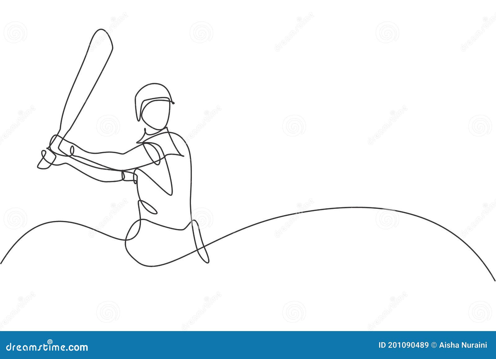 One Single Line Drawing Of Young Energetic Man Cricket Player Stance At