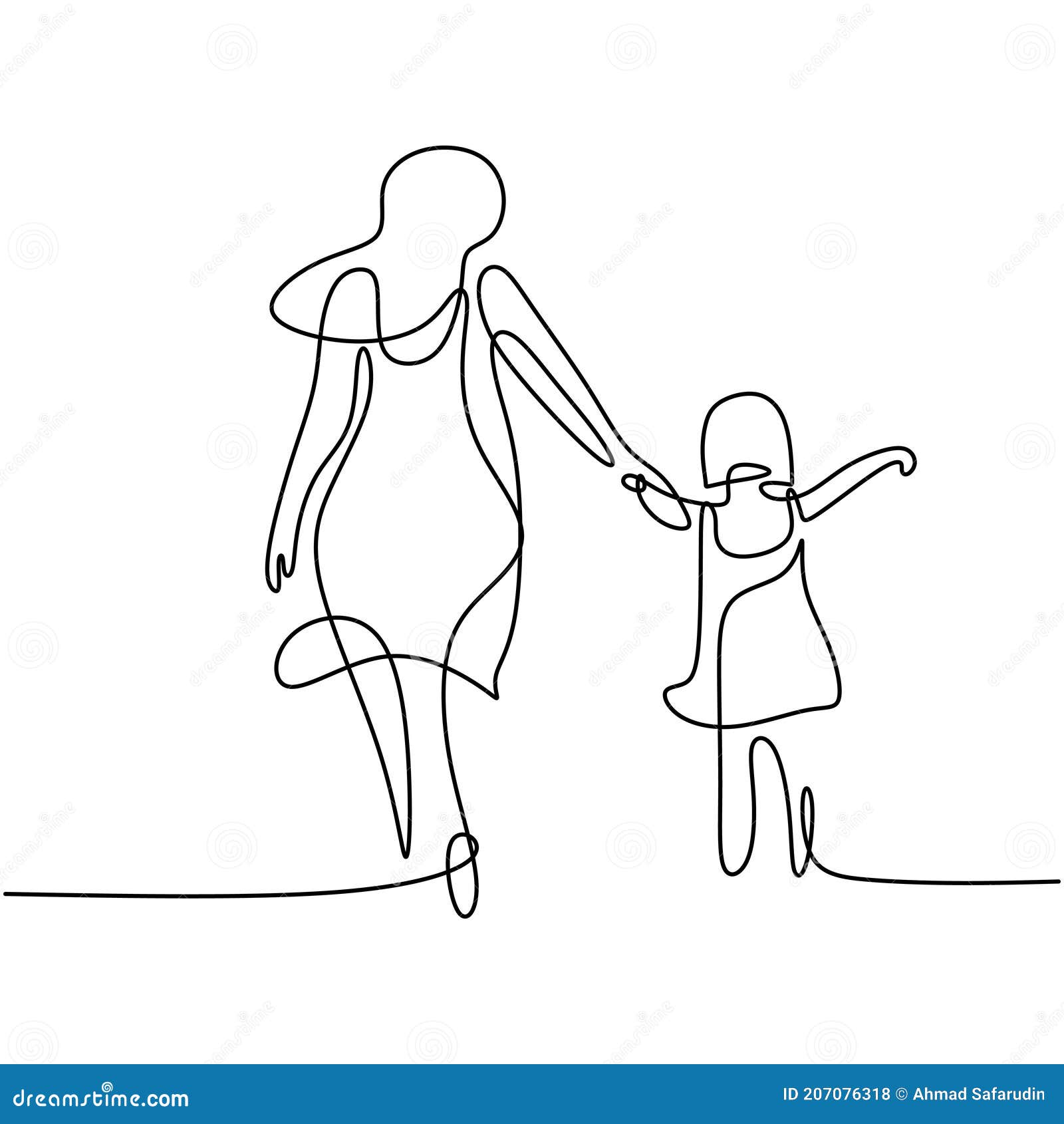 Mother-daughter line drawing holding hands and... - Stock Illustration  [88212618] - PIXTA