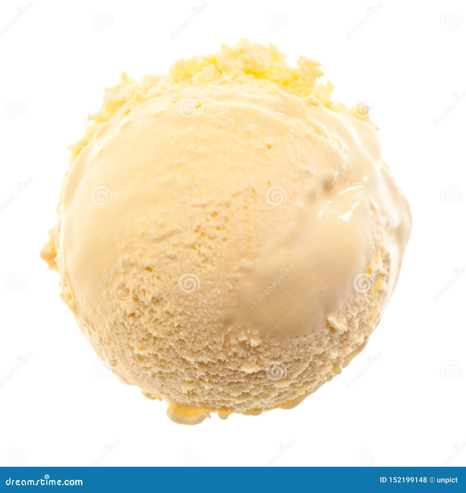 One Single Scoop of Vanilla Ice Cream from the Air Isolated on White