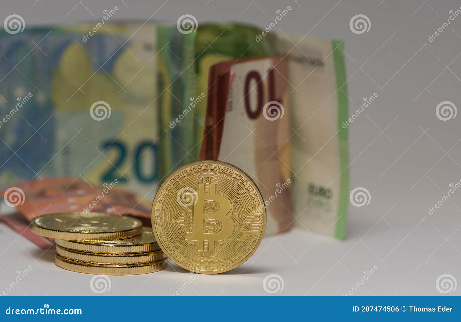 Standing Bitcoin Coin Euro Bills Stock Photos - Free & Royalty-Free Stock  Photos from Dreamstime