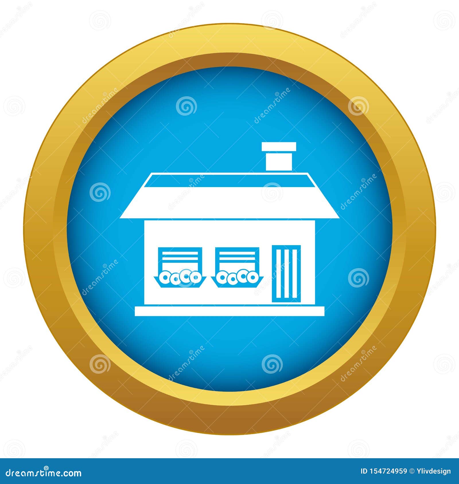 one storey house with two windows icon blue  
