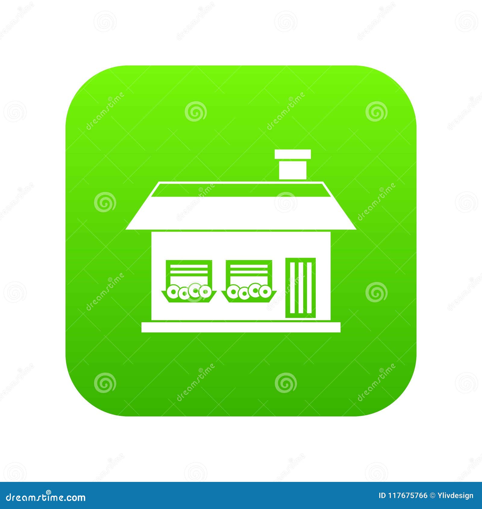 one storey house with two windows icon digital green