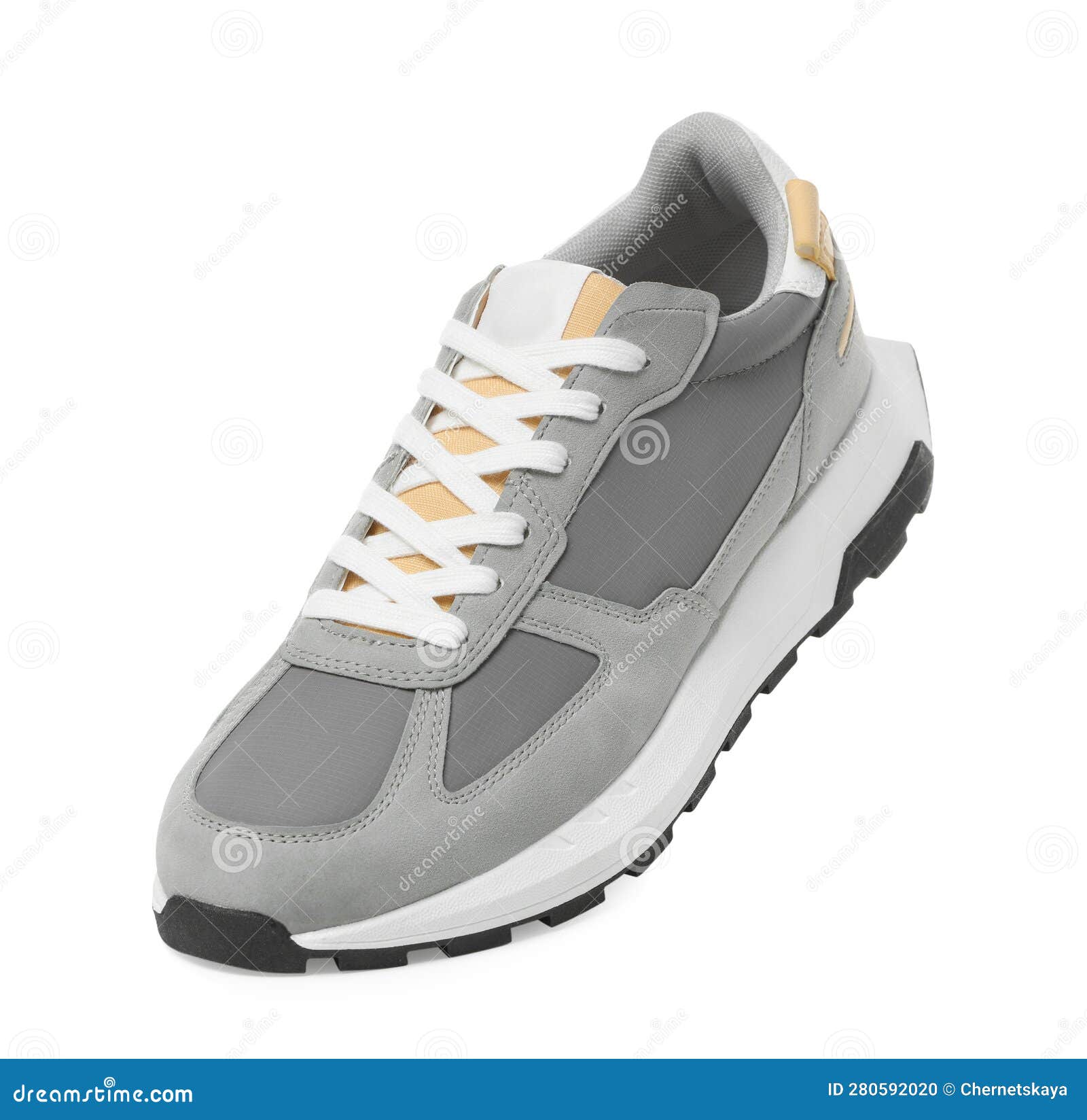 One Stylish Grey Sneaker Isolated on White Stock Photo - Image of size ...