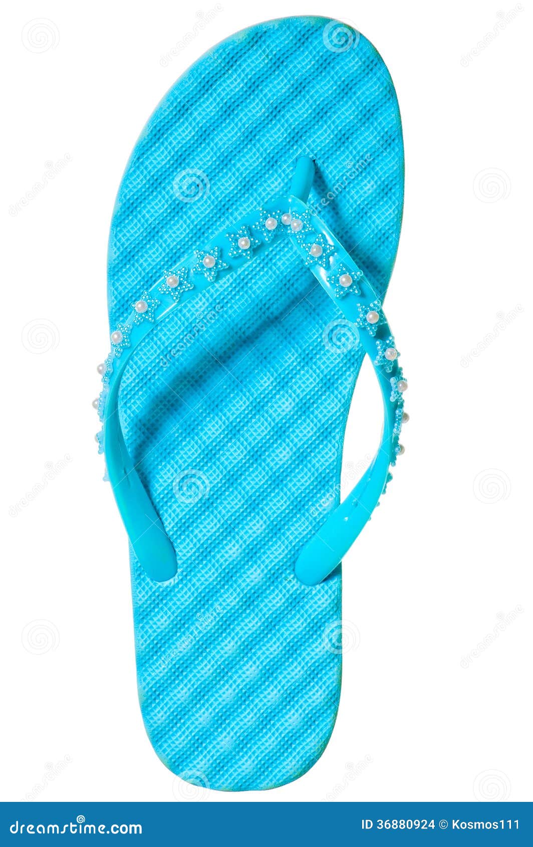 One Summer Sandal Turquoise Color on a White Background Stock Photo