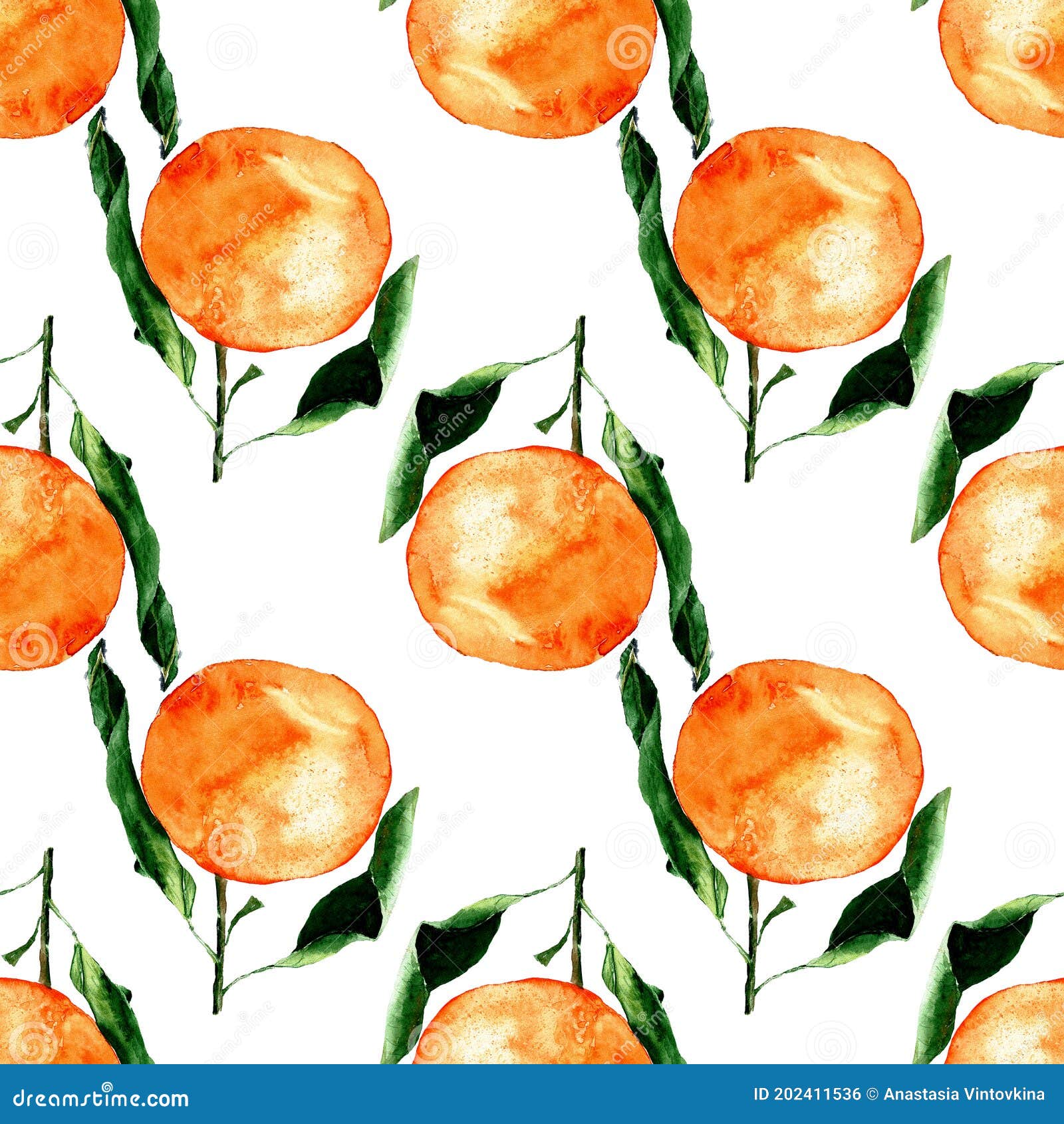One Tangerine Seamless Pattern with Leaves Isolated on a White ...