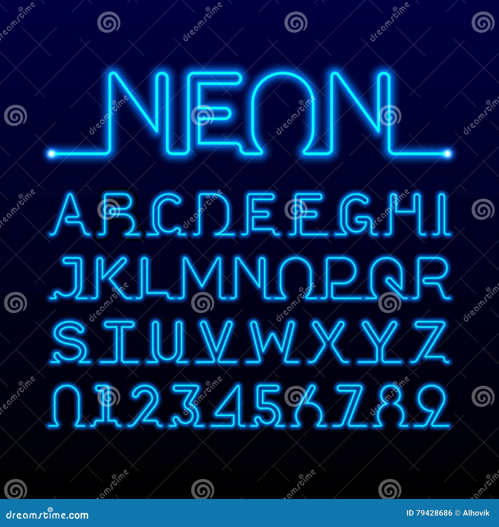 One thin line neon font stock vector. Illustration of colorful - 79428686
