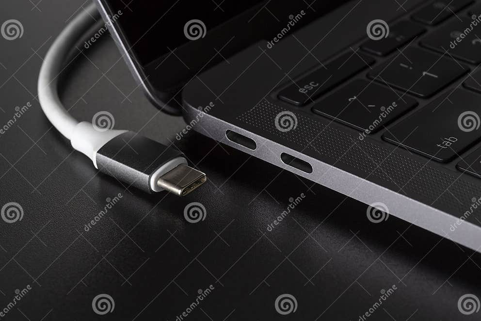 One USB Type C Cable Disconnected from Laptop Stock Photo Image of