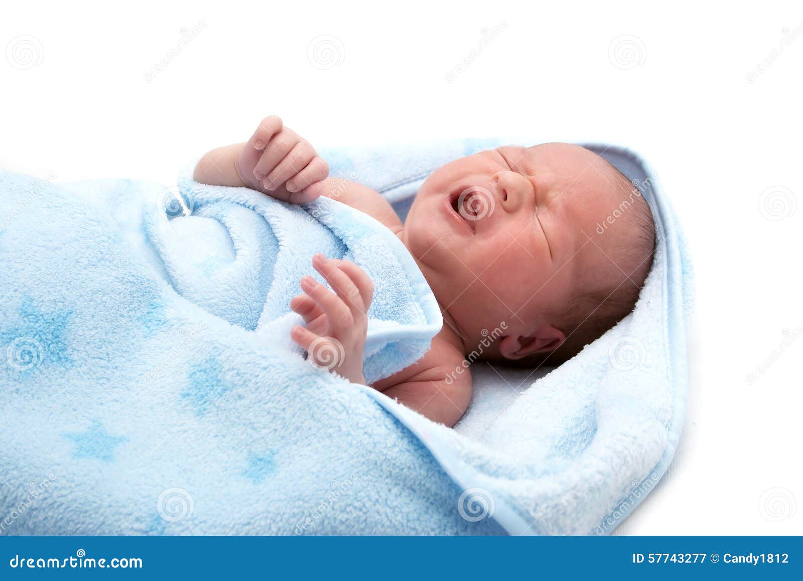One Week Old Crying Baby in Blanket on White Stock Image Image of