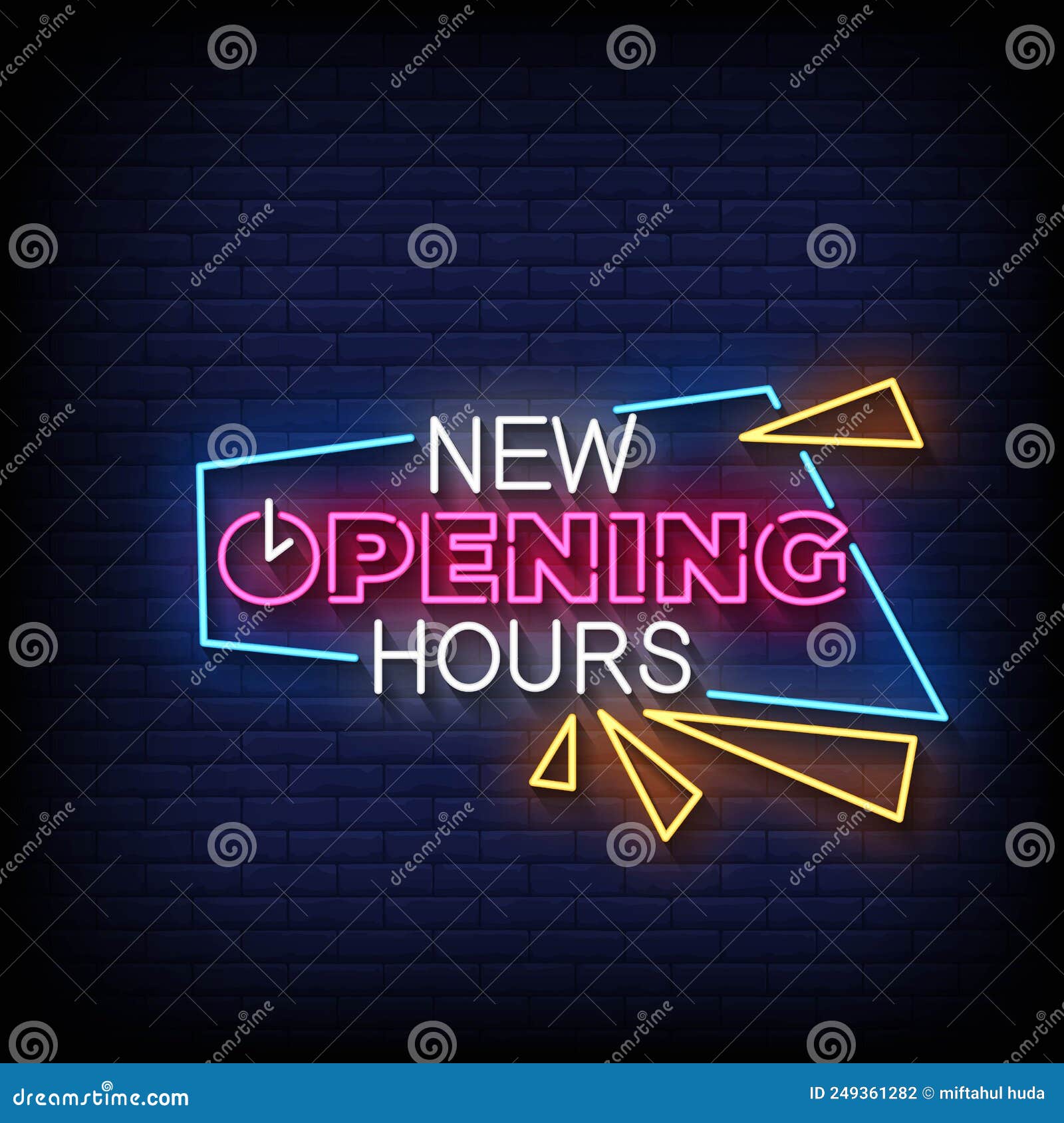 one week to new opening hours neon sign on brick wall background neon sign on brick wall background 