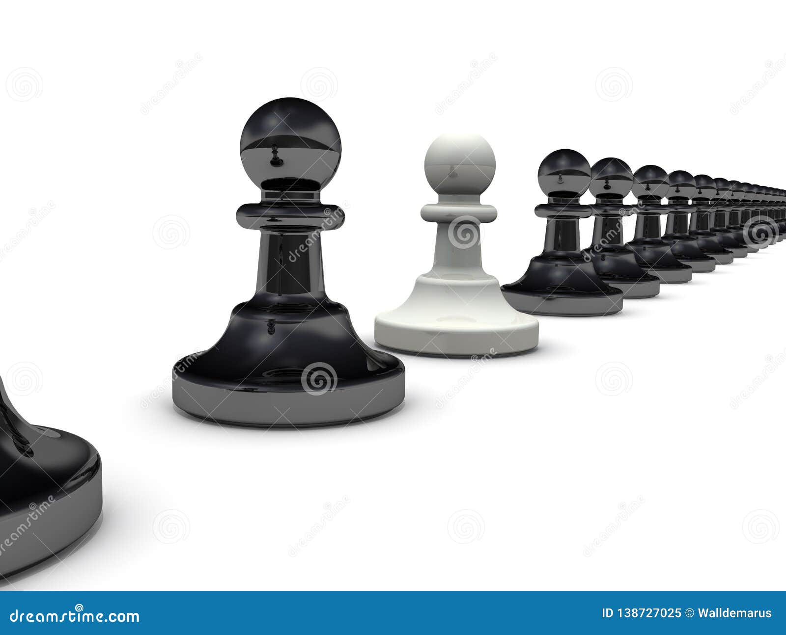 Blue chess pawn deciding which king to follow. Decision, loyalty