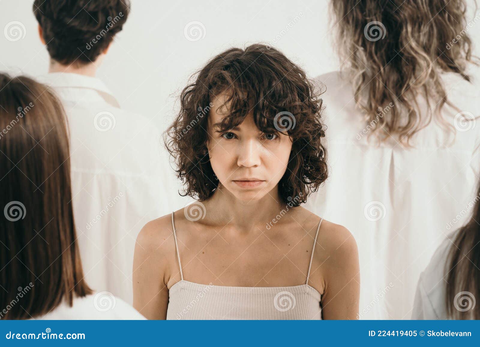 https://thumbs.dreamstime.com/z/one-woman-against-big-crowd-girl-doubts-activities-majority-lot-girls-beige-underwear-man-beautiful-photo-224419405.jpg