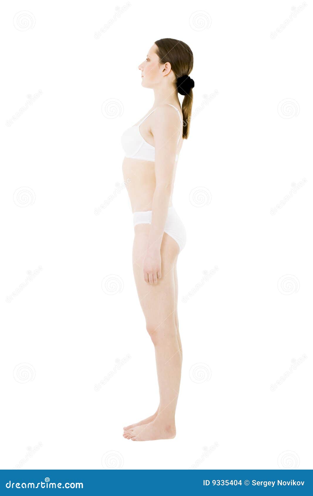 Photo about One woman standing in generic white uderwear isolated standing ...