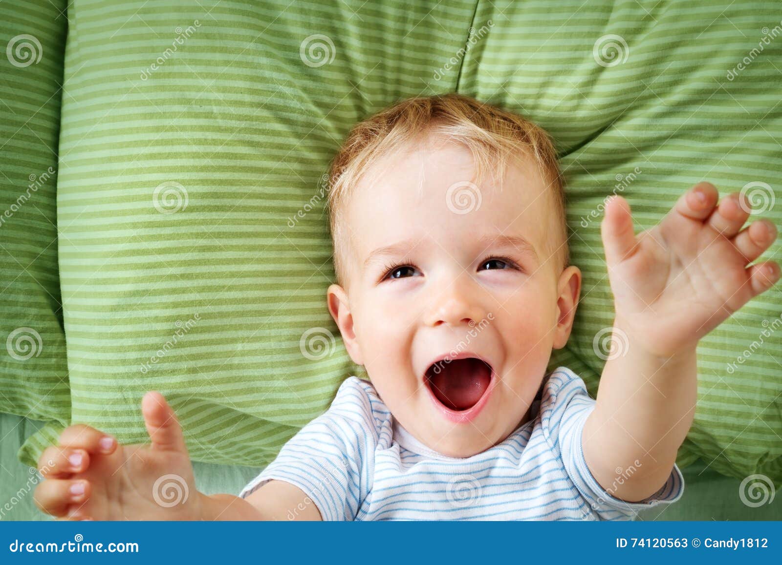 One Year Old Baby in the Bed Stock Image Image of funny, cute 74120563