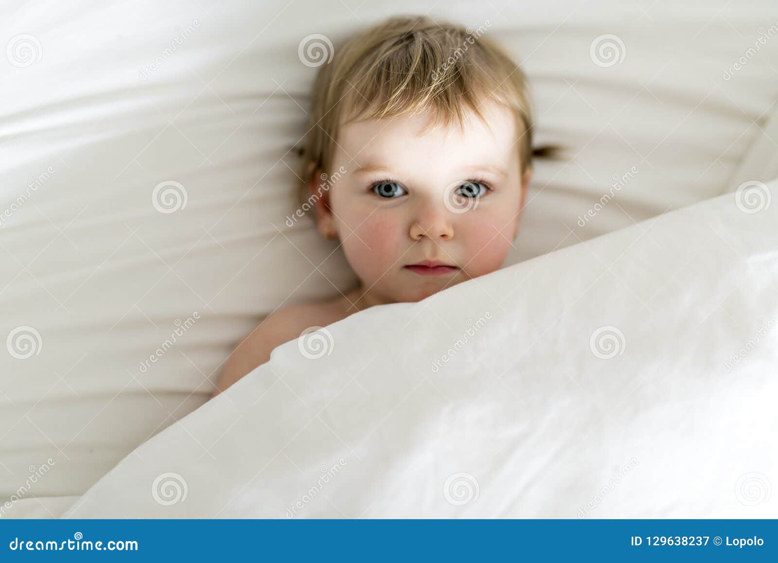 One Years Girl Baby on the Bed Stock Image Image of innocent