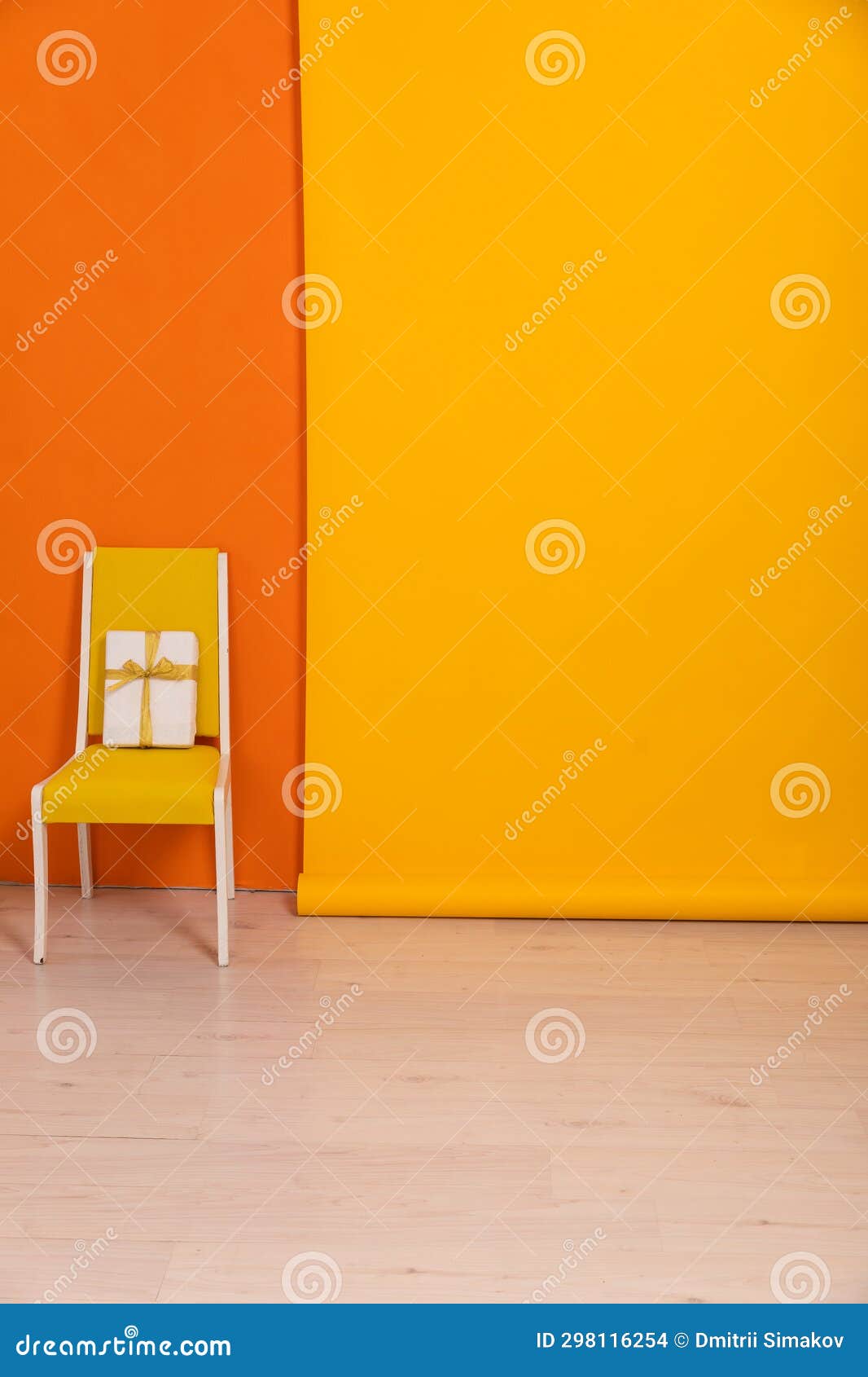 One Yellow Chair with Gift Interior Room Stock Photo Image of xmas