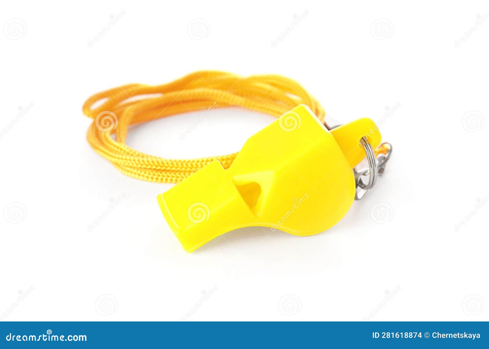 One Yellow Whistle with Orange Cord Isolated on White Stock Photo ...