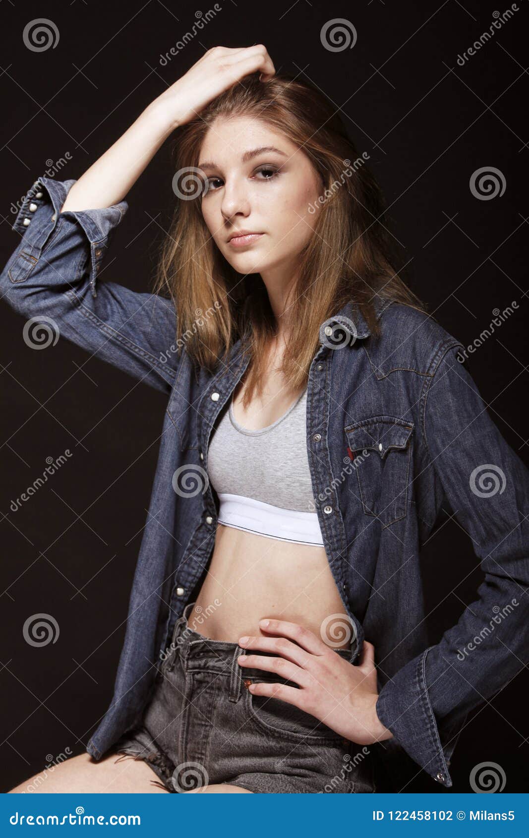 One Young Beautiful Teenage Girl, Fashion Model Posing, Stock Photo ...