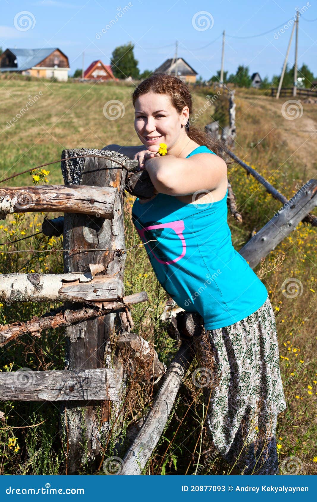 One Young Countryman Woman Near Village Fencege Fe Stock Photos - Image ...