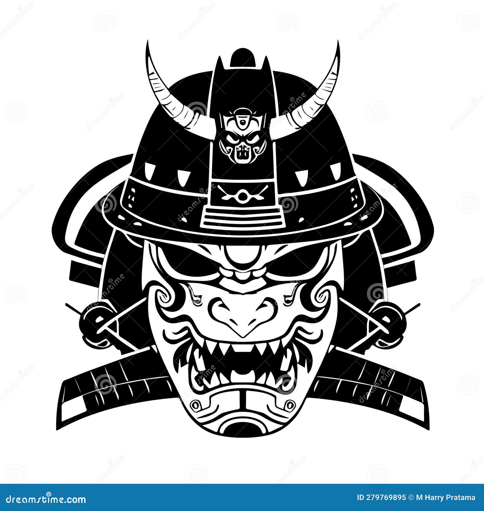 oni mask tattoo t-shirt. black masked samurai. traditional japanese