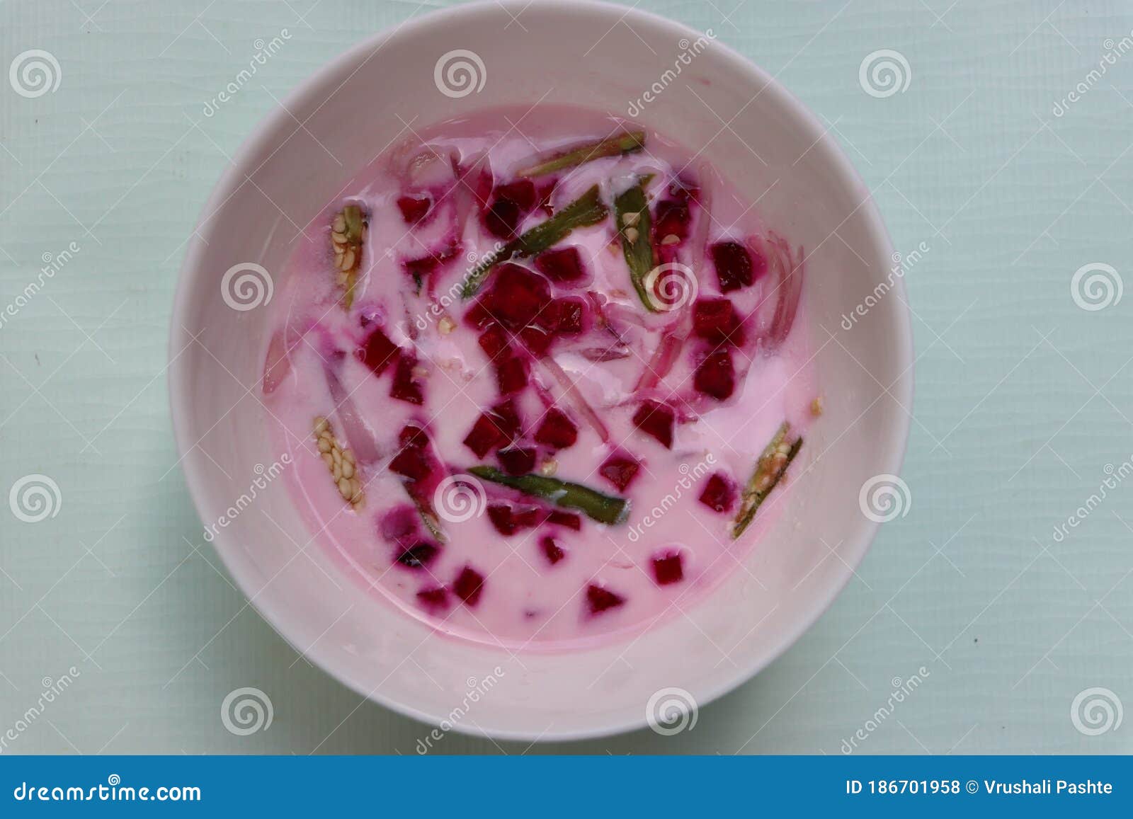 onion beetroot raita / pyaj or kanda koshimbir / indian salad is a condiment from the indian subcontinent,