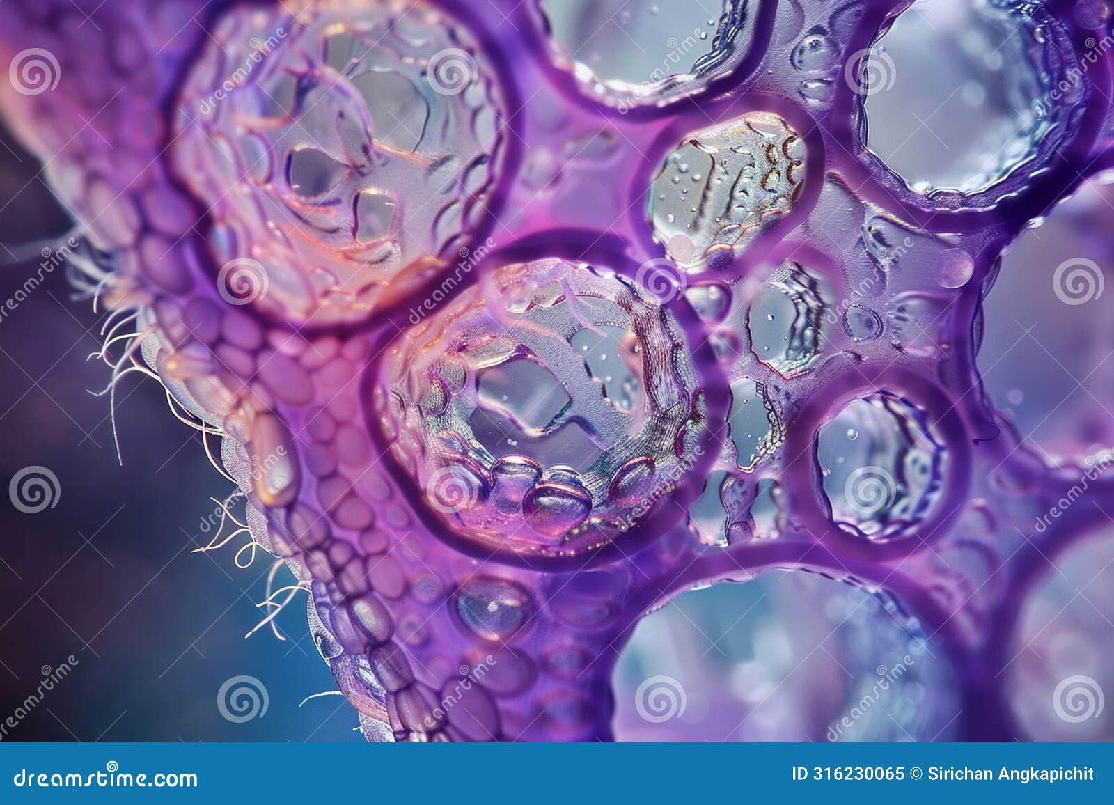 an onion cell under the microscope shows the typical plant cell features, detailed and precise
